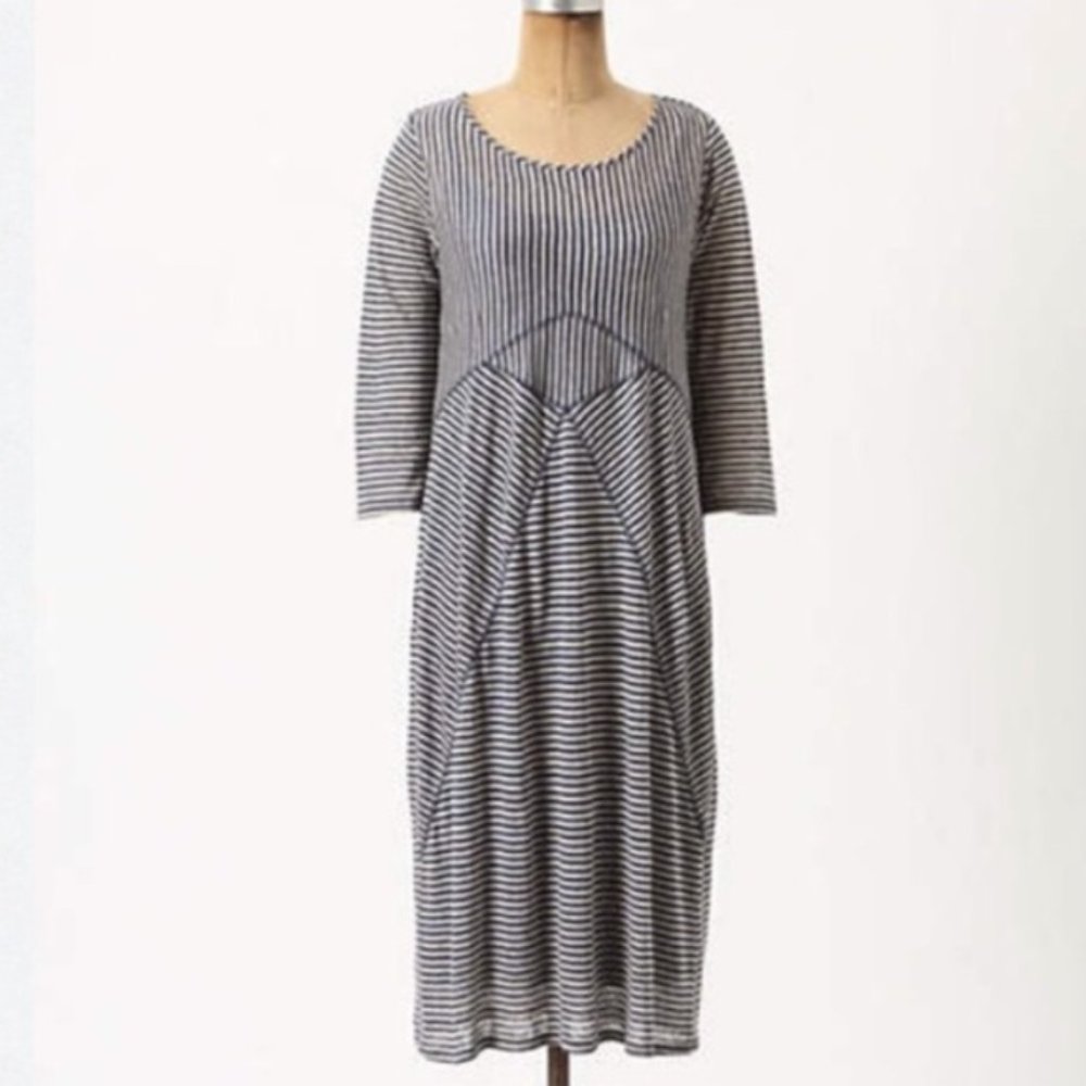 Anthropologie Lil Fleur Wood Striped Linen Midi Dress